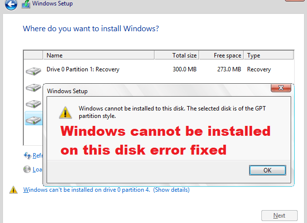 Windows Cannot Be Installed On This Disk Error How To Fix - IT Support ...