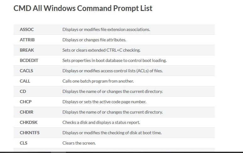 windows command prompt list