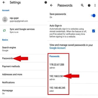 how to find saved passwords on google android