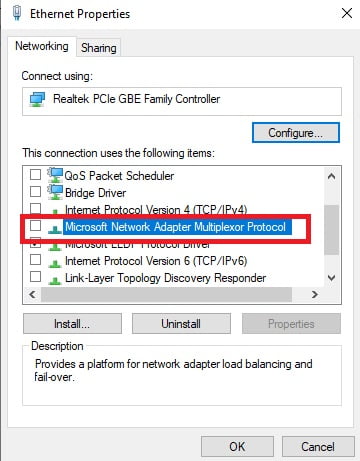 Microsoft network adapter multiplexor protocol