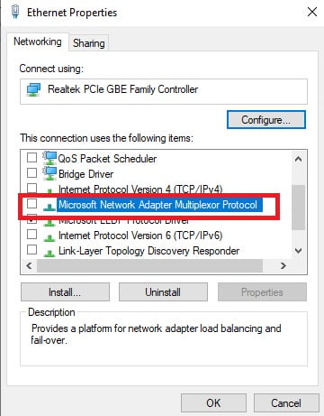 microsoft network adapter multiplexor setup